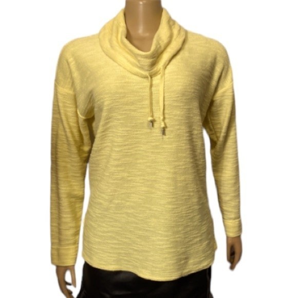 Jones New York Sweater Knit Top Signature Yellow drawstring Cowl Neck Size L - Picture 1 of 15